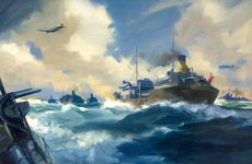 Thumbnail image of Convoy scene, between 1939 and 1946. Creators: Central Office of Information, Frank Wootton.