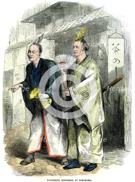 'Wandering minstrels at Yokohama', Japan, 1864. Artist: Unknown
