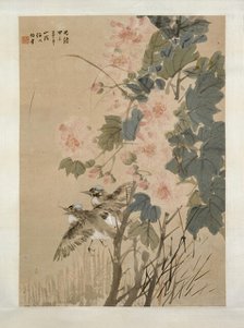 Hibiscus and flying kingfishers, 1894. Creator: Ren Yi.