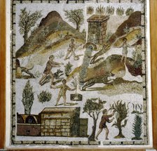 Rural Scenes on Roman Floor-Mosaic from Tabarka, Tunisia, 4th century. Artist: Unknown.