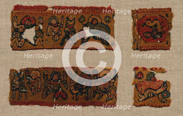 Four Fragments of the Gammadion Border of a Tunic, 400s - 600s. Creator: Unknown.