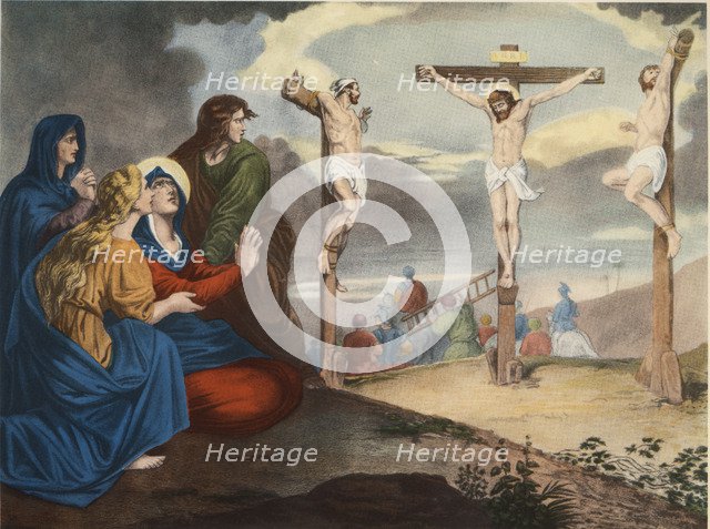 Via Crucis. Twelfth Station. Jesus dying on the cross. Drawing by Pascual. Barsal Editions, Barce…