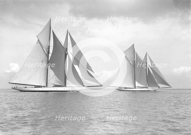 The magnificent schooners 'Germania' and 'Waterwitch', 1911. Creator: Kirk & Sons of Cowes.