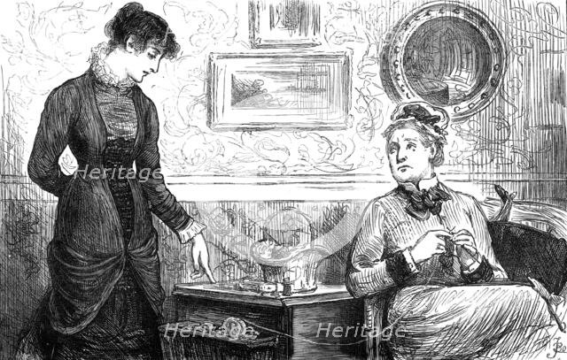 "...Mrs. Goodhart...says with a sigh...'I've no patience with Mr. Wildair"..., 1881 Creator: Joseph Swain.