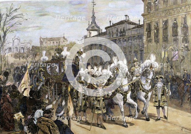 Wedding María de las Mercedes, royal entourage', Alfonso XII, King of Spain (1857-1885), drawing …