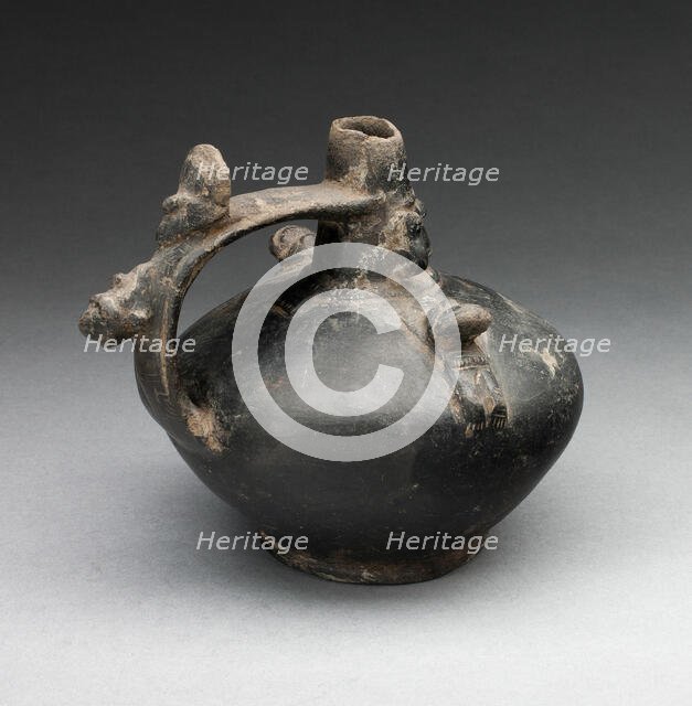 Single Spout Strap Vessel with Attached Molded Figures, A.D. 1000/1476. Creator: Unknown.