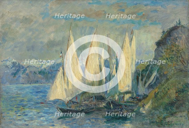 Barques aux grandes voiles sur le lac Léman à Meillerie en Haute-Savoie. Artist: Lebourg, Albert (1849-1928)