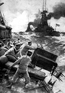 British sailors throwing overboard luxuries, North Sea, First World War, 1914. Artist: Unknown