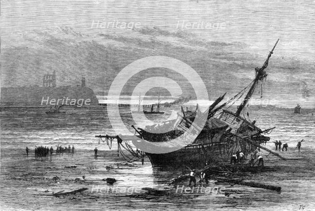 The Late Destructive Gale of Wind: sketch at the mouth of the Tyne - wreck of the Atlantic, 1881. Creator: Unknown.