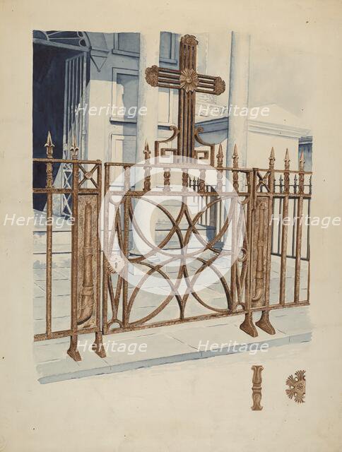 Iron Gate and Fence, c. 1936. Creator: Ray Price.