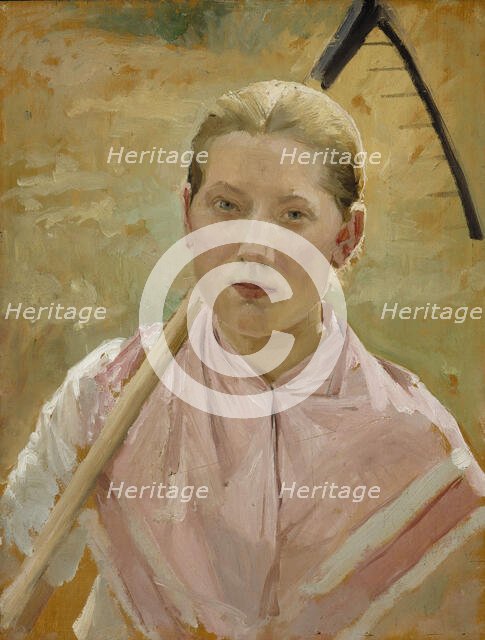 Girl with a Rake, Study for August, 1886. Creator: Albert Edelfelt.