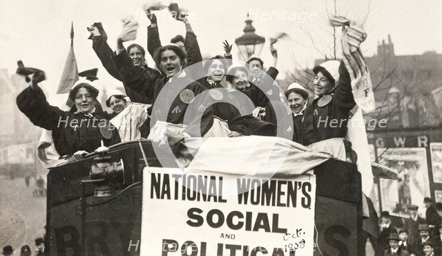 Suffragettes in prison clothing after their release, 1908. Artist: V Davis