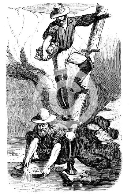 Miners panning for gold during the Californian Gold Rush, 1849. Artist: Unknown