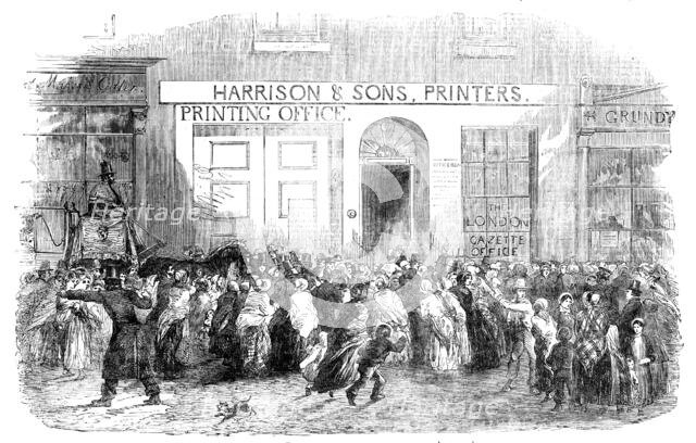 Publication of a War "Gazette" Extraordinary, at the office, St. Martin's Lane, 1854. Creator: Unknown.