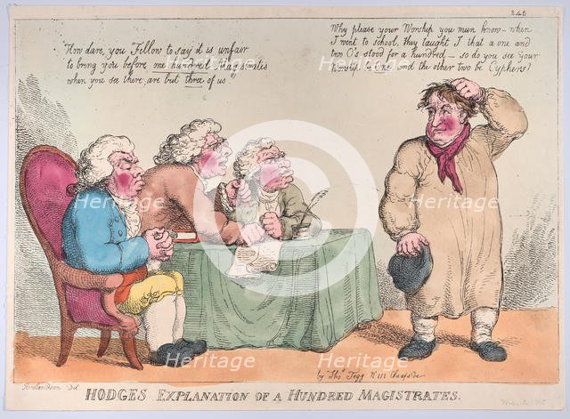 Hodge's Explanation of a Hundred Magistrates, March 1, 1815., March 1, 1815. Creator: Thomas Rowlandson.