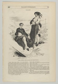 Wood engraving after painting by Delacroix of Hamlet and Horatio, December 1837. Creator: Andrew Best Leloir.
