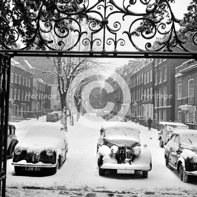 Snow-covered cars, Church Row, Hampstead, London, 1960-1965. Artist: John Gay