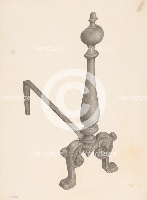 Andiron (one of pair), c. 1940. Creator: Jacob Lipkin.