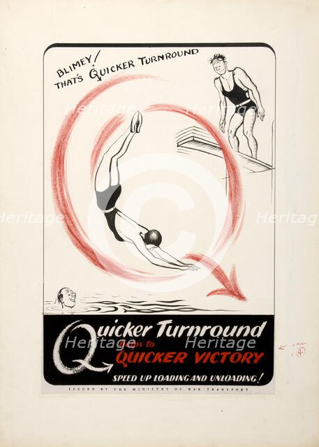 'Quicker turnround helps to quicker victory. Speed up,,,', WWII poster, between 1939 and 1946. Creators: Central Office of Information, Unknown.