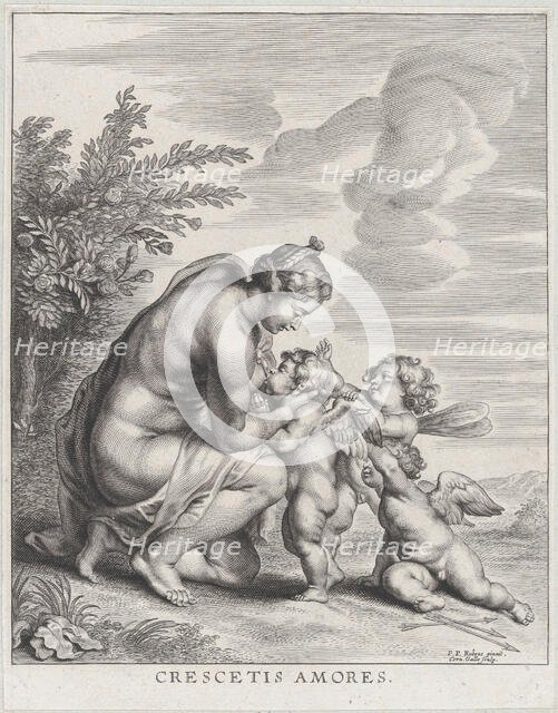 Venus nursing three Cupids in a landscape, ca. 1627-78. Creator: Cornelis Galle II.