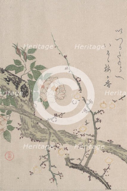 Roses and Plum Blossoms, 19th century. Creator: Kubo Shunman.