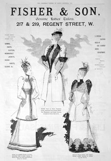 Advert for Fisher and Son, ladies' fashion, 1891. Artist: Unknown