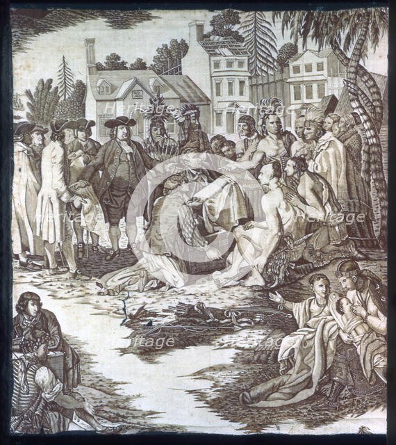 Penn's Treaty with the Indians (Furnishing Fabric), London, c. 1785. Creator: Unknown.