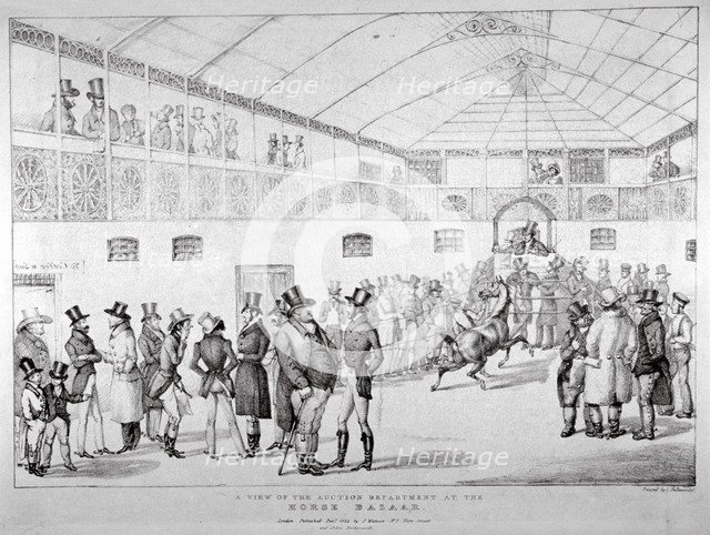 Auction rooms at Aldridge's Horse Repository, St Martin's Lane, Westminster, London, 1824. Artist: Anon