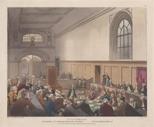 Guildhall, Examination of a Bankrupt before his Creditors (Microcosm of London..., November 1, 1808. Creator: J. Bluck.