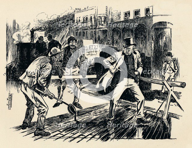 'Roads up as usual', c1900. Artist: James Frank Sullivan.