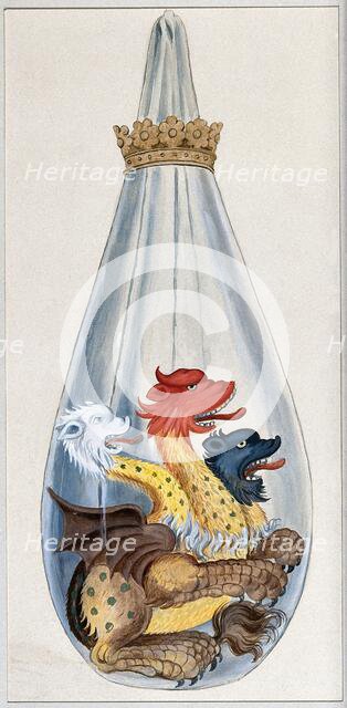 A three headed monster in an alchemical flask, representing the composition of the..., 1900-1909. Creator: Edith Annie Ibbs.