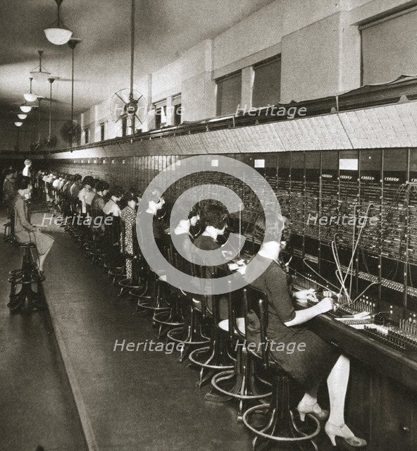 Inside a New York telephone exchange, USA, early 1930s. Artist: Unknown