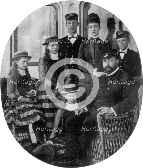 The Prince and Princess of Wales with their family on board the royal yacht, 19th century (1910). Artist: Unknown