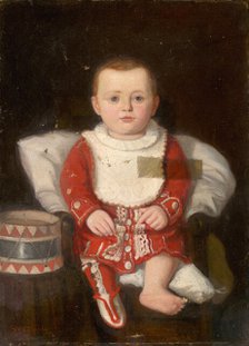 Portrait of a child with a drum, 1880. Creator: Gyula Stetka.