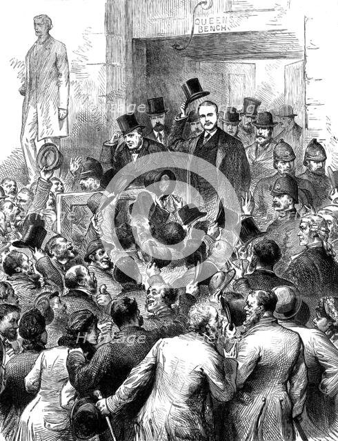 The Irish Land League Trials in Dublin; the traversers leaving the court, 1881. Creator: Unknown.