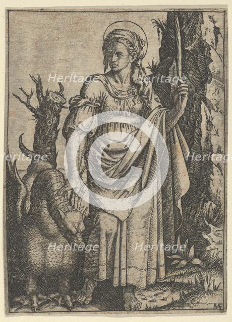 St Margaret holding a palm in her raised left hand, a dragon at her right, ca. 15..., Creator: Marcantonio Raimondi.