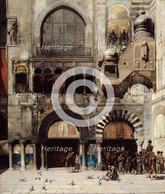 Circassian Cavalry Awaiting their Commanding Officer at the Door of a Byzantine Monument... Creator: Alberto Pasini.