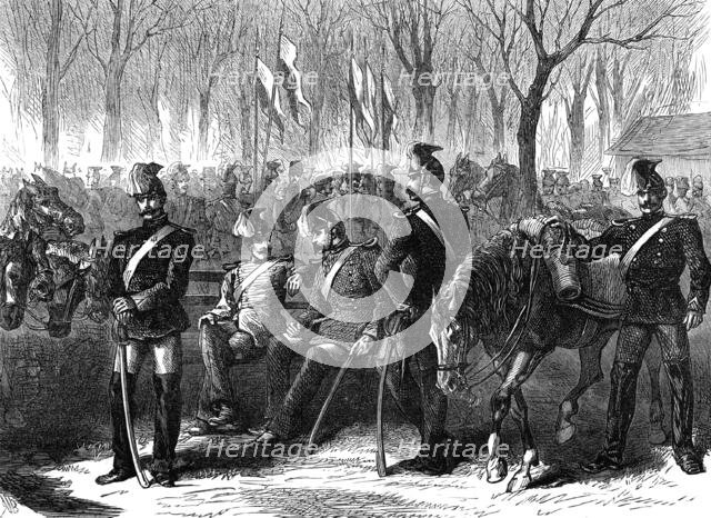 The Germans in Paris: Bavarian Lancers encamped in the Champs Elysées, 1871. Creator: Unknown.