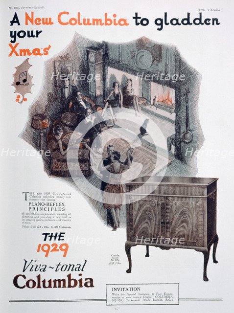 Christmas advert for Columbia gramophones, 1928. Artist: Unknown