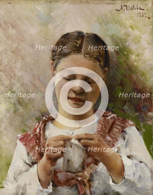 Girl Knitting, 1882. Creator: Aukusti Uotila.