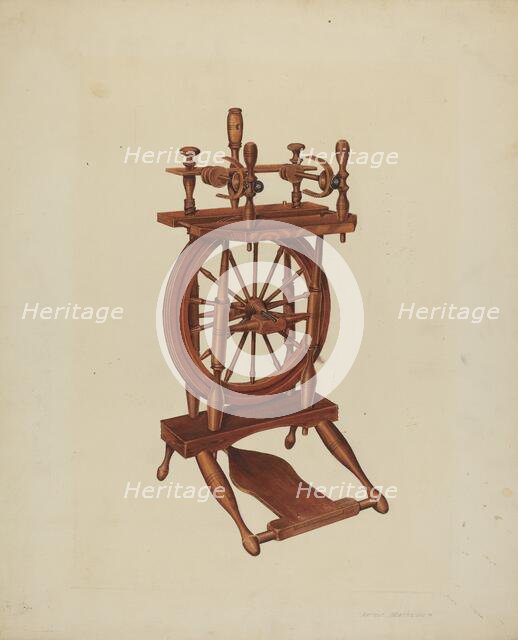Wood Spinning Wheel, c. 1938. Creator: Arthur Matthews.