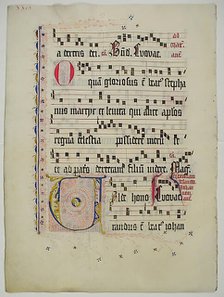 Manuscript Leaf with Initial V, from an Antiphonary, German, second quarter 15th century. Creator: Unknown.