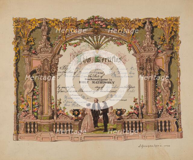 Marriage Certificate, 1936. Creator: J. Howard Iams.