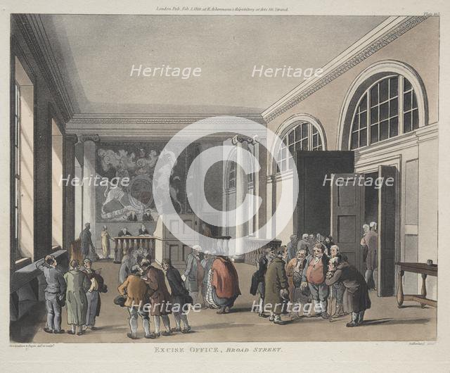 Excise Office, Broad Street, 1810. Creator: Thomas Rowlandson (British, 1756-1827); Augustus Charles Pugin (British, 1762-1832), and.