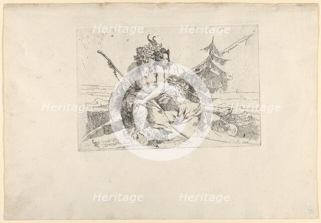 Bacchant, Satyr, and Fauness, from the Scherzi, ca. 1740. Creator: Giovanni Battista Tiepolo.