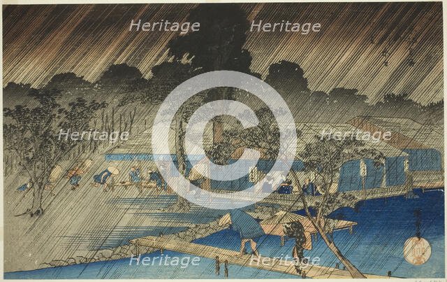 Evening Shower at the Bank of Tadasu River (Tadasugawara no yudachi), from the series..., c. 1834. Creator: Ando Hiroshige.