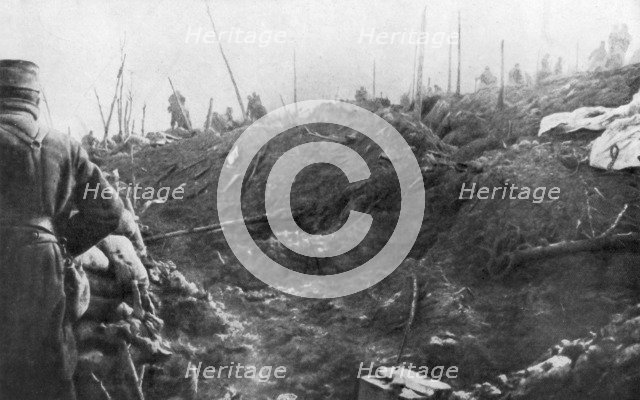 French troops prepare for a German counter-attack, Eparges ridge, near Verdun, France, August 1915. Artist: Unknown