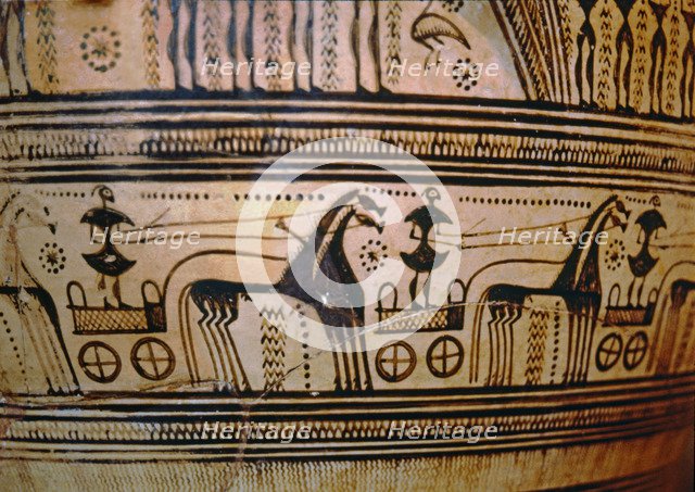 Krater by painter Hirschfeld with funerary scene of the geometric period, detail.