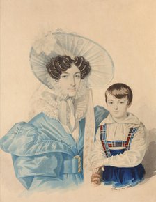 Portrait of Anna Platonovna Plautina (1808-1886) with her son, 1830s. Creator: Hampeln, Carl, von (1794-after 1880).