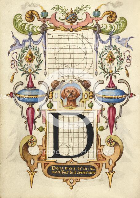 Guide for Constructing the Letter D; Mira calligraphiae monumenta, about 1591-1596. Creator: Joris Hoefnagel.